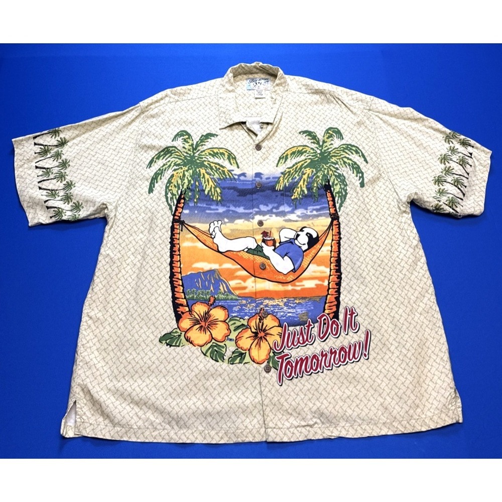 Big Dogs Hawaiian Shirt JUST DO IT TOMORROW Button Up SS Mens XL Palm Trees